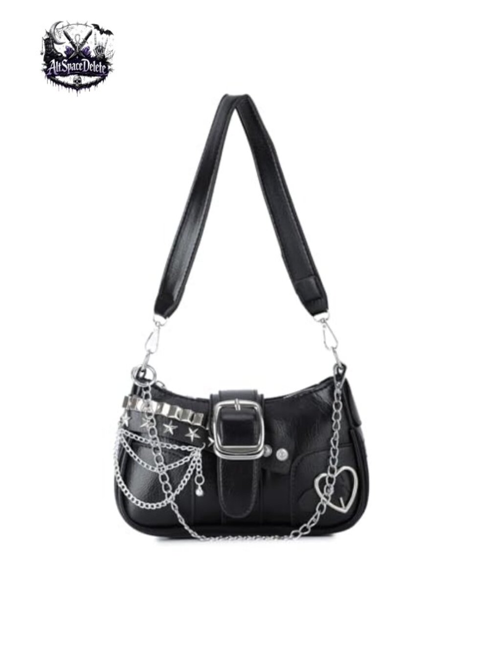 Synthetic Leather Punk Shoulder Bag Heart Stud Top Handle Saddle Handbag